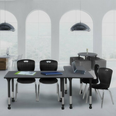 REGENCY Regency Kee 48 x 24 in. Mobile Adjustable Classroom Table- Grey & 2 Andy 18 in. Stack Chairs- Black MT4824GYAPCBK40BK